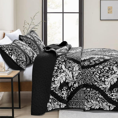 Black Damask Boho Charm Bedspread Coverlet 3 Piece Set