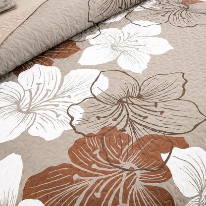 Taupe Floral Mosaic Bedspread Coverlet 3 Piece Set