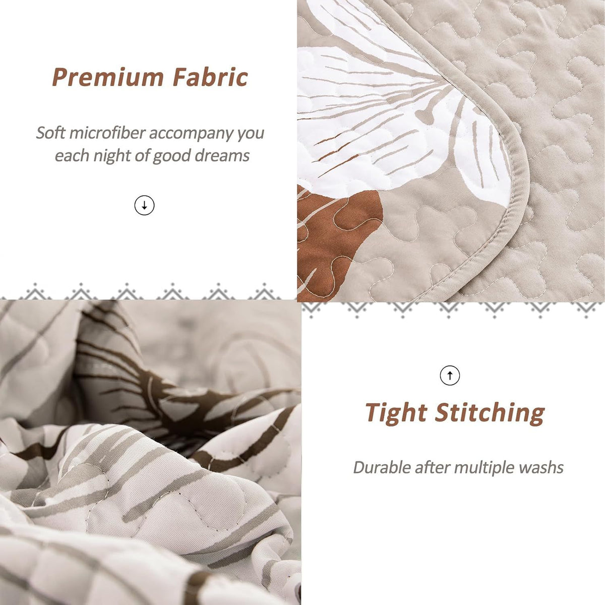 Taupe Floral Mosaic Bedspread Coverlet 3 Piece Set