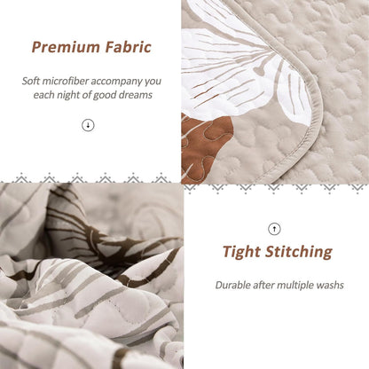 Taupe Floral Mosaic Bedspread Coverlet 3 Piece Set