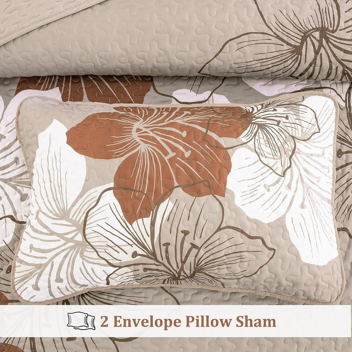 Taupe Floral Mosaic Bedspread Coverlet 3 Piece Set
