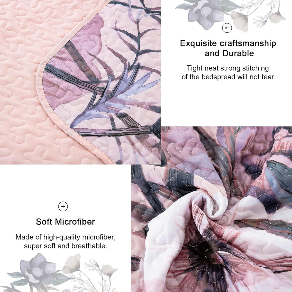Pink Floral Dream Bedspread Coverlet 3 Piece Set