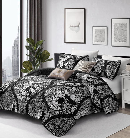 Black Damask Boho Charm Bedspread Coverlet 3 Piece Set