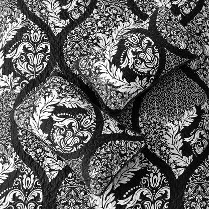 Black Damask Boho Charm Bedspread Coverlet 3 Piece Set