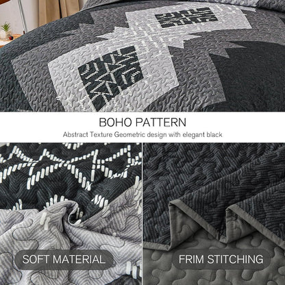 Black Aztec Boho Dream Bedspread Coverlet 3 Piece Set