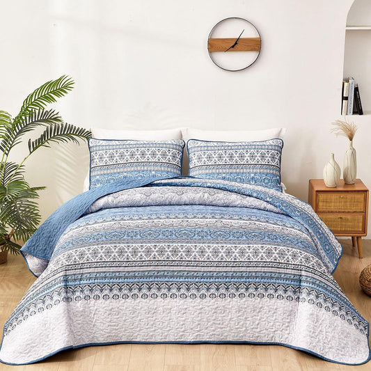 Light Blue Boho Royale Bedspread Coverlet 3 Piece Set