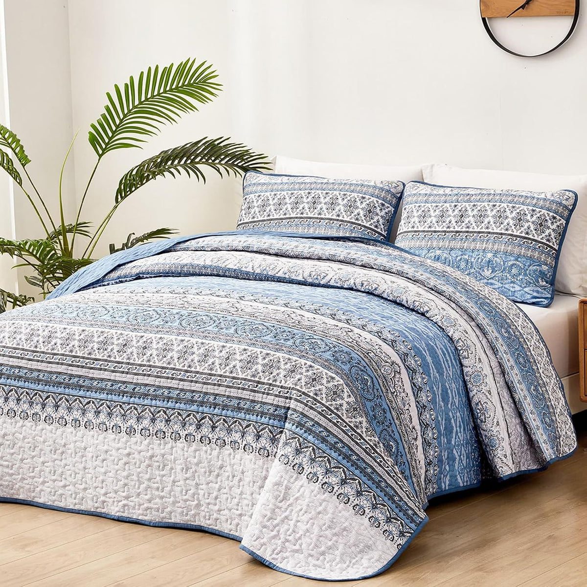 Light Blue Boho Royale Bedspread Coverlet 3 Piece Set