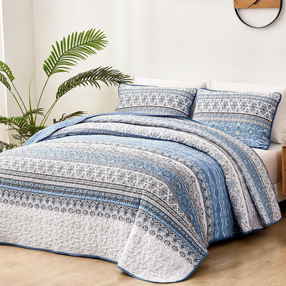 Light Blue Boho Royale Bedspread Coverlet 3 Piece Set
