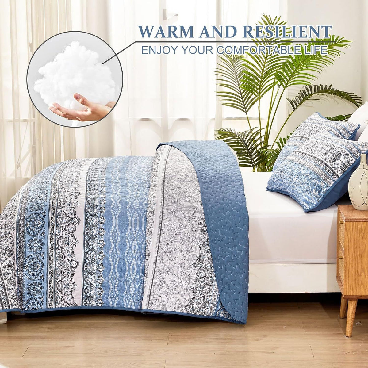 Light Blue Boho Royale Bedspread Coverlet 3 Piece Set