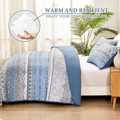 Light Blue Boho Royale Bedspread Coverlet 3 Piece Set
