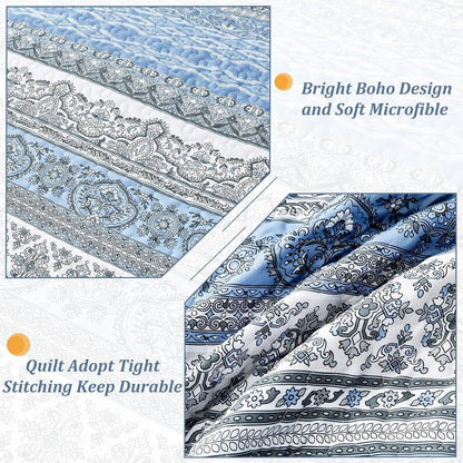 Light Blue Boho Royale Bedspread Coverlet 3 Piece Set