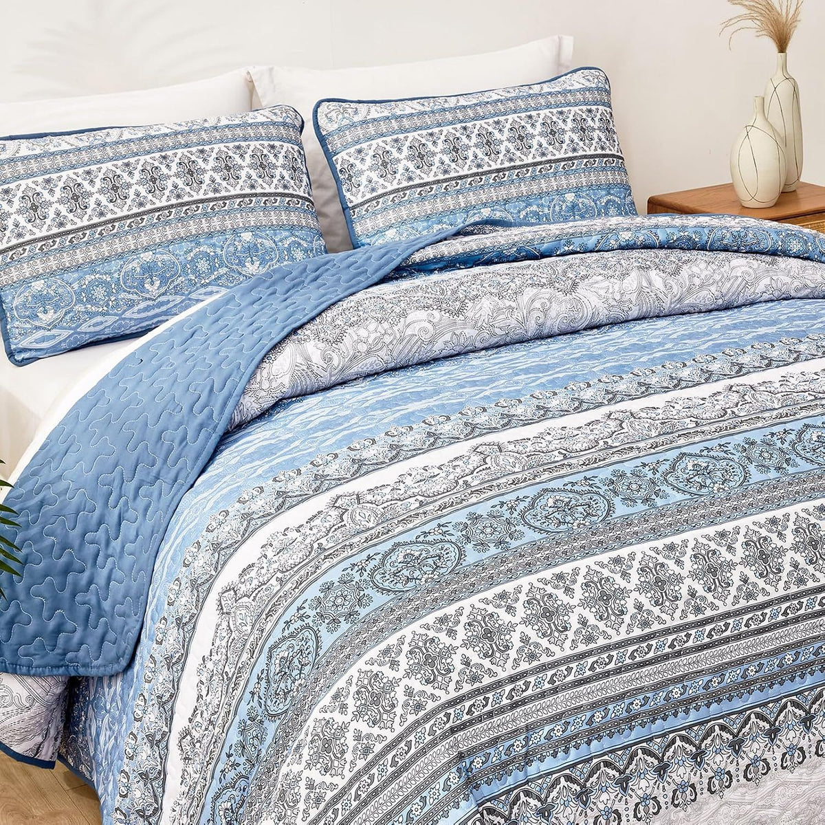 Light Blue Boho Royale Bedspread Coverlet 3 Piece Set