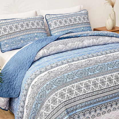 Light Blue Boho Royale Bedspread Coverlet 3 Piece Set