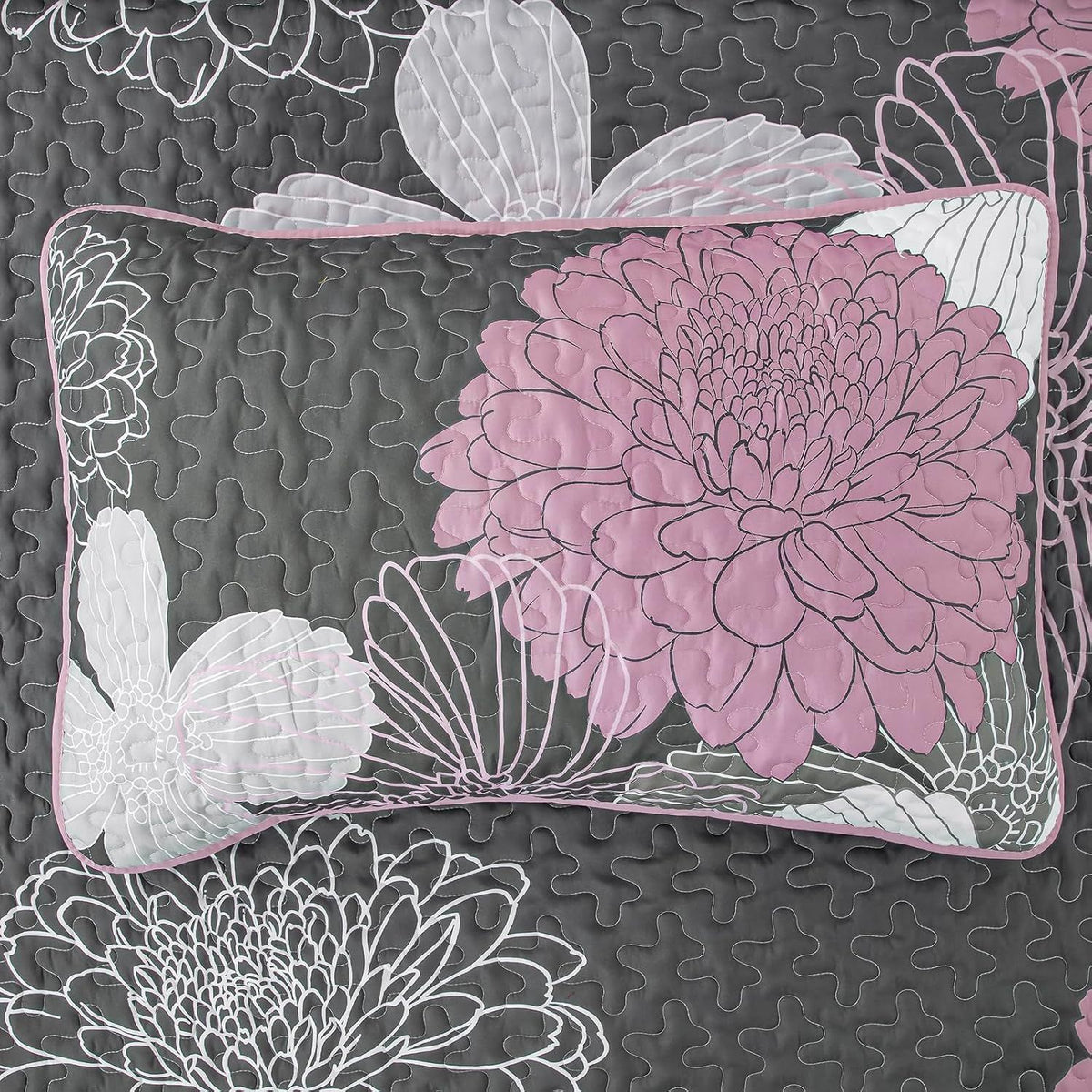 Grey Floral Elysian Bedspread Coverlet 3 Piece Set