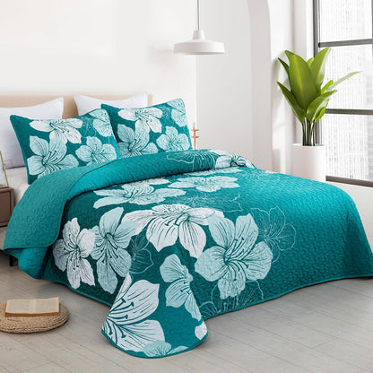 Green Floral Grove Bedspread Coverlet 3 Piece Set
