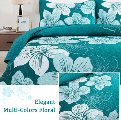 Green Floral Grove Bedspread Coverlet 3 Piece Set