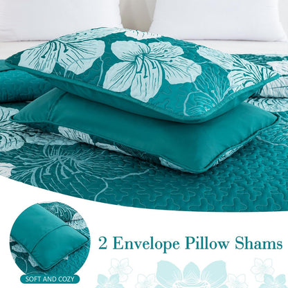 Green Floral Grove Bedspread Coverlet 3 Piece Set