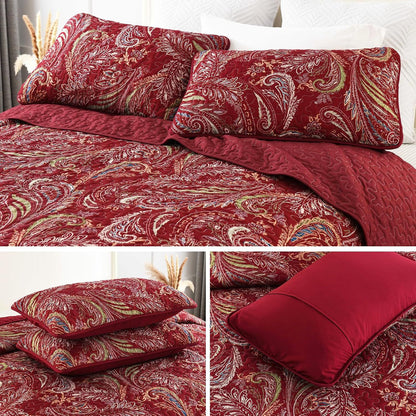 Red Paisley Garden Bedspread Coverlet 3 Piece Set