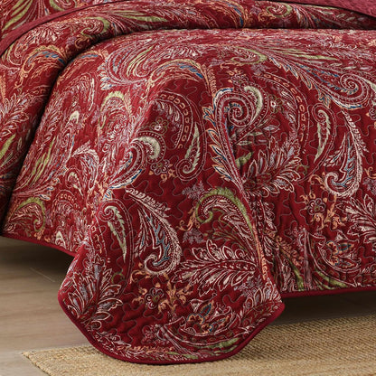 Red Paisley Garden Bedspread Coverlet 3 Piece Set