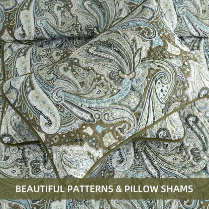 Green Paisley Boho Garden Bedspread Coverlet 3 Piece Set