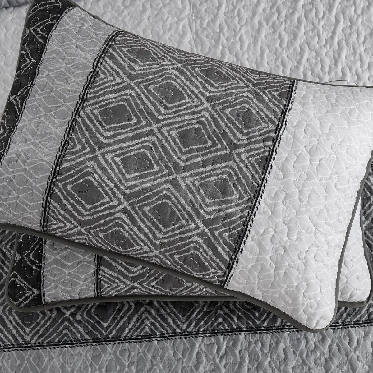 Grey Stripe Plaid Dream Bedspread Coverlet 3 Piece Set