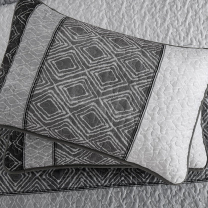 Grey Stripe Plaid Dream Bedspread Coverlet 3 Piece Set