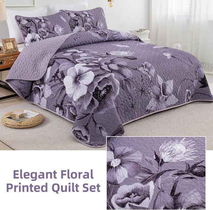 Dark Purple Floral Boho Serenity Bedspread Coverlet 3 Piece Set