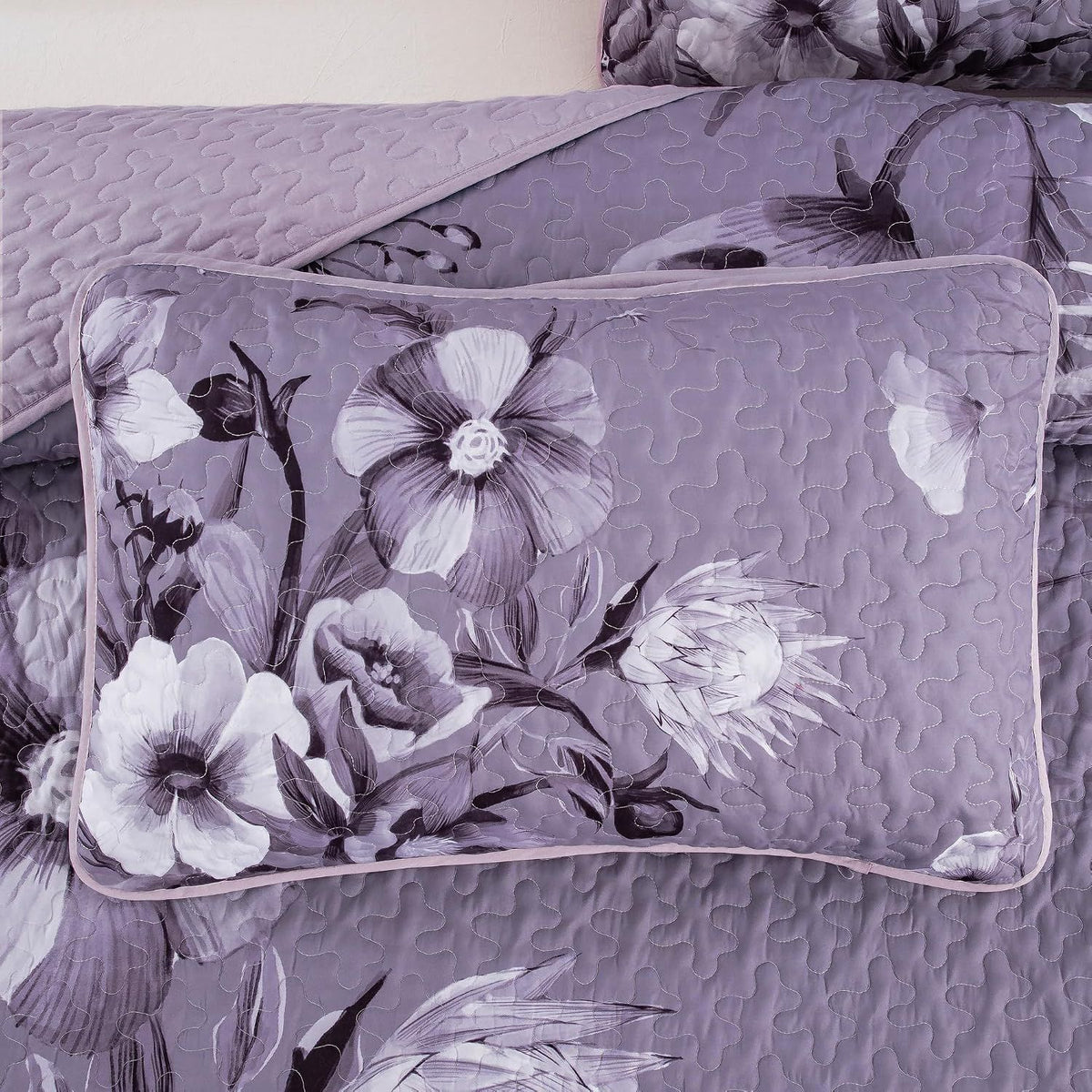 Dark Purple Floral Boho Serenity Bedspread Coverlet 3 Piece Set