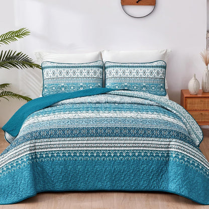 Blue Boho Royale Bedspread Coverlet 3 Piece Set