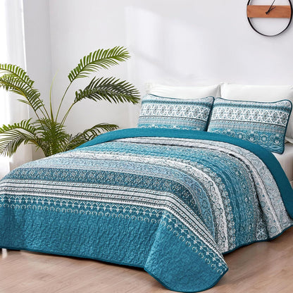 Blue Boho Royale Bedspread Coverlet 3 Piece Set