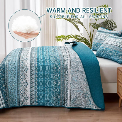 Blue Boho Royale Bedspread Coverlet 3 Piece Set