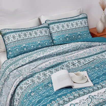 Blue Boho Royale Bedspread Coverlet 3 Piece Set