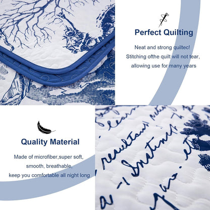 Navy Blue Coastal Aura Bedspread Coverlet 3 Piece Set