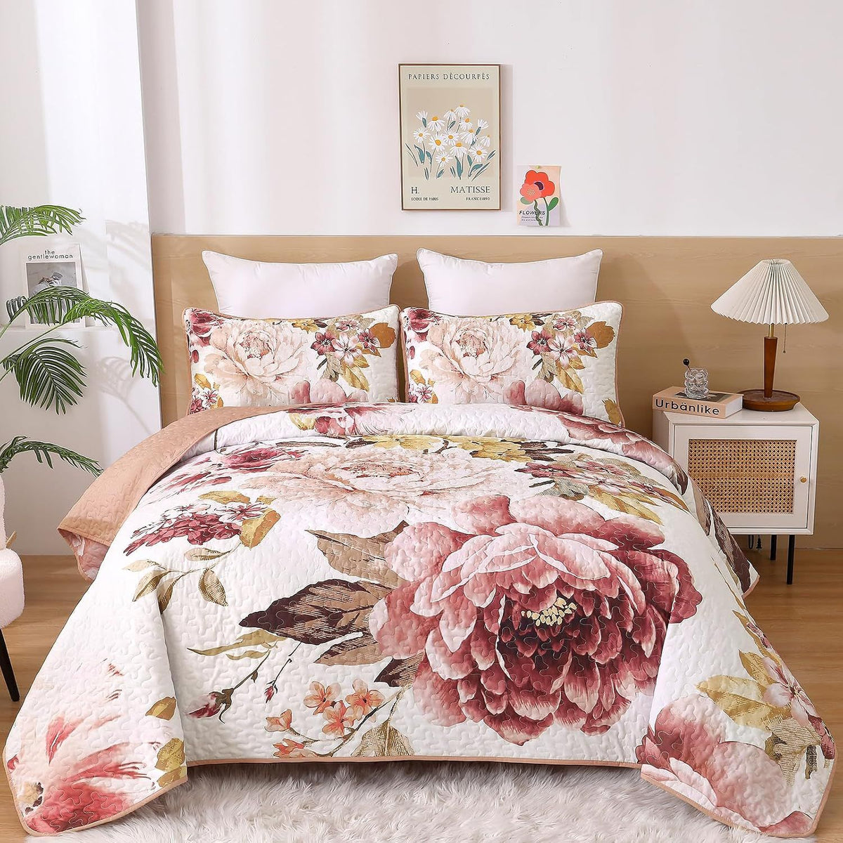 Blush Botanica Reverie 3 Piece Reversible Bedspread Set