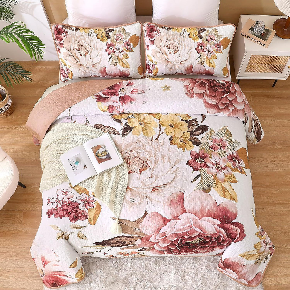 Blush Botanica Reverie 3 Piece Reversible Bedspread Set