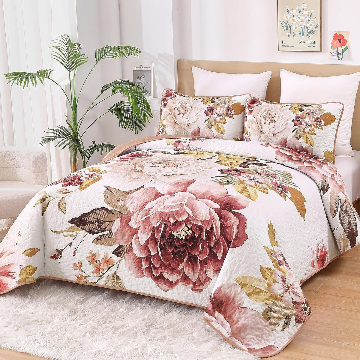 Blush Botanica Reverie 3 Piece Reversible Bedspread Set