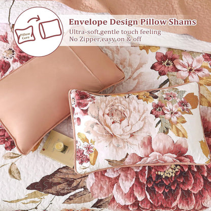 Blush Botanica Reverie 3 Piece Reversible Bedspread Set