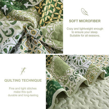 Sage Green Plaid Patchwork Garden Bedspread Coverlet 3 Piece Set