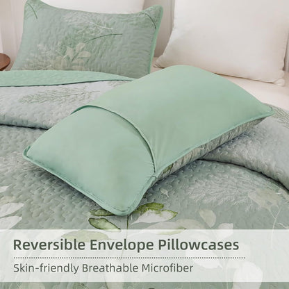 Green Floral Elysian Bedspread Coverlet 3 Piece Set