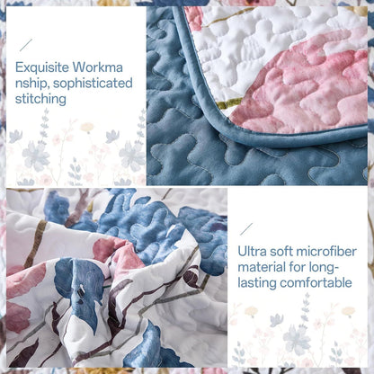 Blue Floral Serenity Bedspread Coverlet 3 Piece Set
