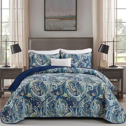 Navy Paisley Boho Dream Bedspread Coverlet 3 Piece Set