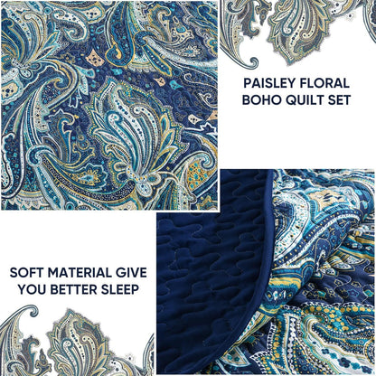 Navy Paisley Boho Dream Bedspread Coverlet 3 Piece Set