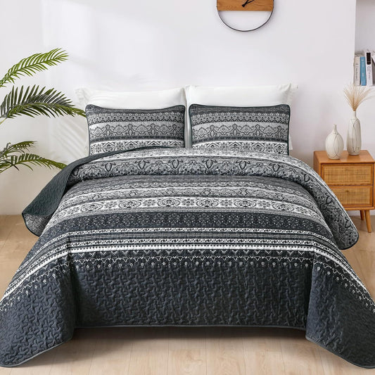 Black Boho Majesty Bedspread Coverlet 3 Piece Set