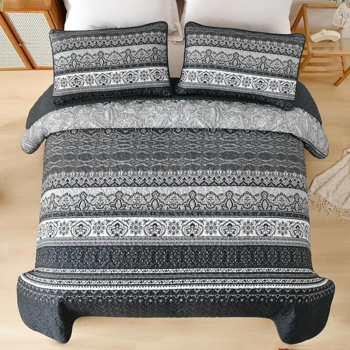 Black Boho Majesty Bedspread Coverlet 3 Piece Set