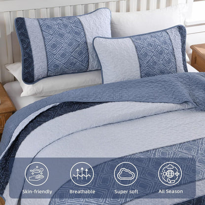Mineral Blue Stripe Plaid Dream Bedspread Coverlet 3 Piece Set