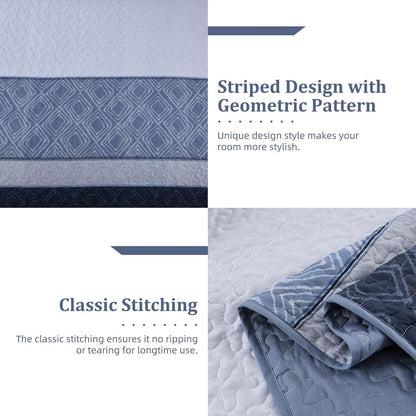 Mineral Blue Stripe Plaid Dream Bedspread Coverlet 3 Piece Set