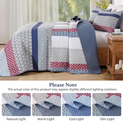 Red Patchwork Boho Mosaic Bedspread Coverlet 3 Piece Set