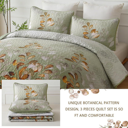 Brown Floral Serenity Bedspread Coverlet 3 Piece Set