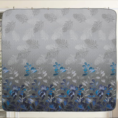 Grey Blue Floral Garden Bedspread Coverlet 3 Piece Set