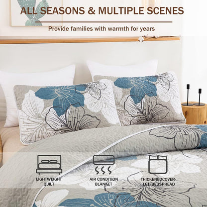 Blue Floral Boho Dream Bedspread Coverlet 3 Piece Set